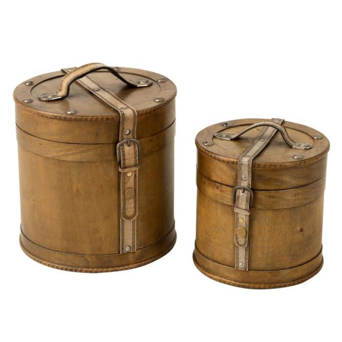 Paris Prix Lot de 2 Coffres de Rangements  Rond  25cm Beige