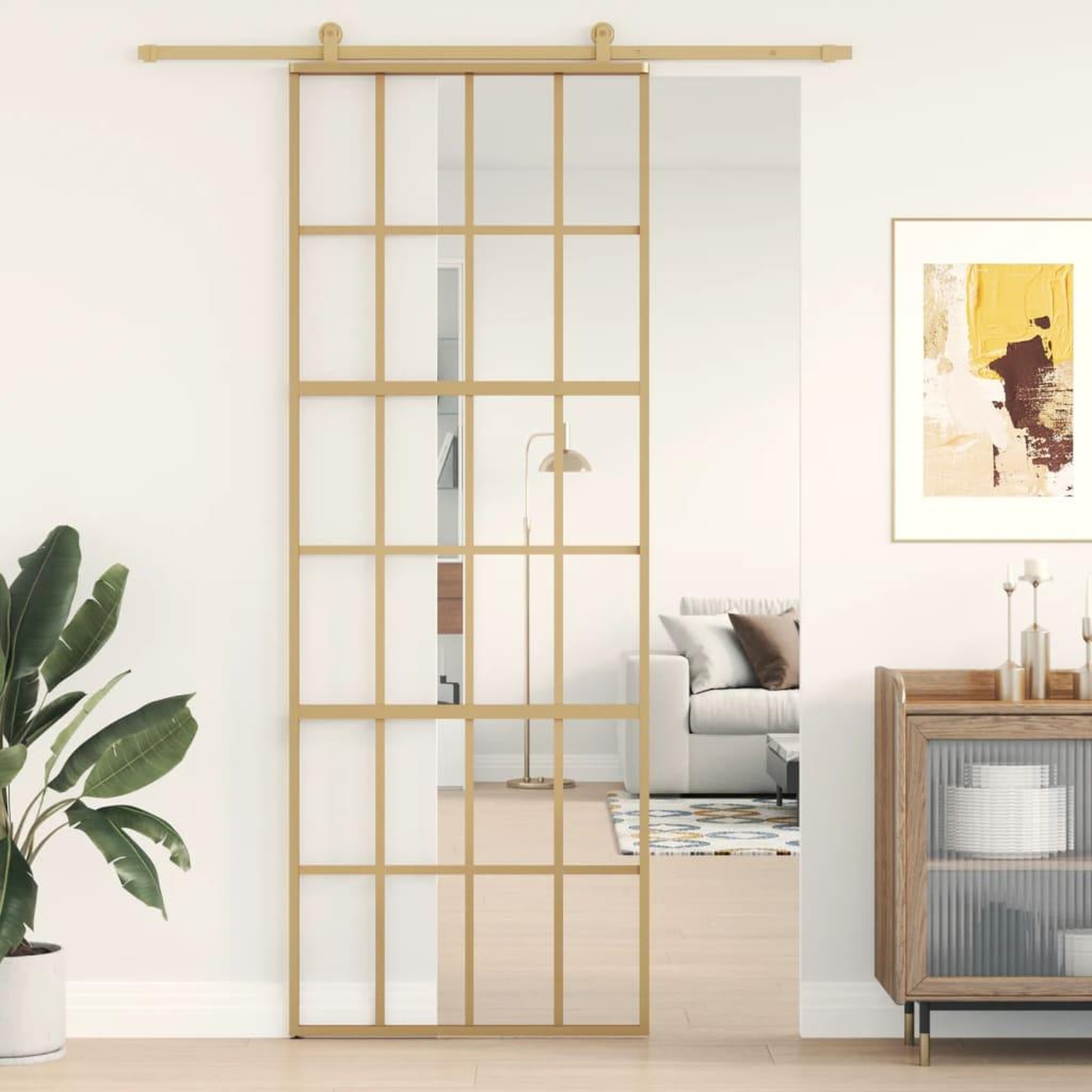 VIDAXL Porte coulissante dore 76x205 cm verre ESG clair et aluminium