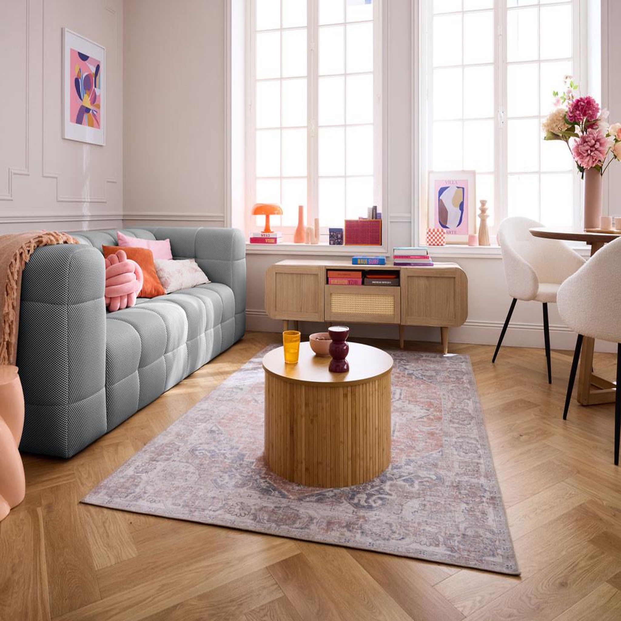 LISA DESIGN Suzano - canapé 3 places - en tissu mailles 3d. Coloris disponibles : Beige