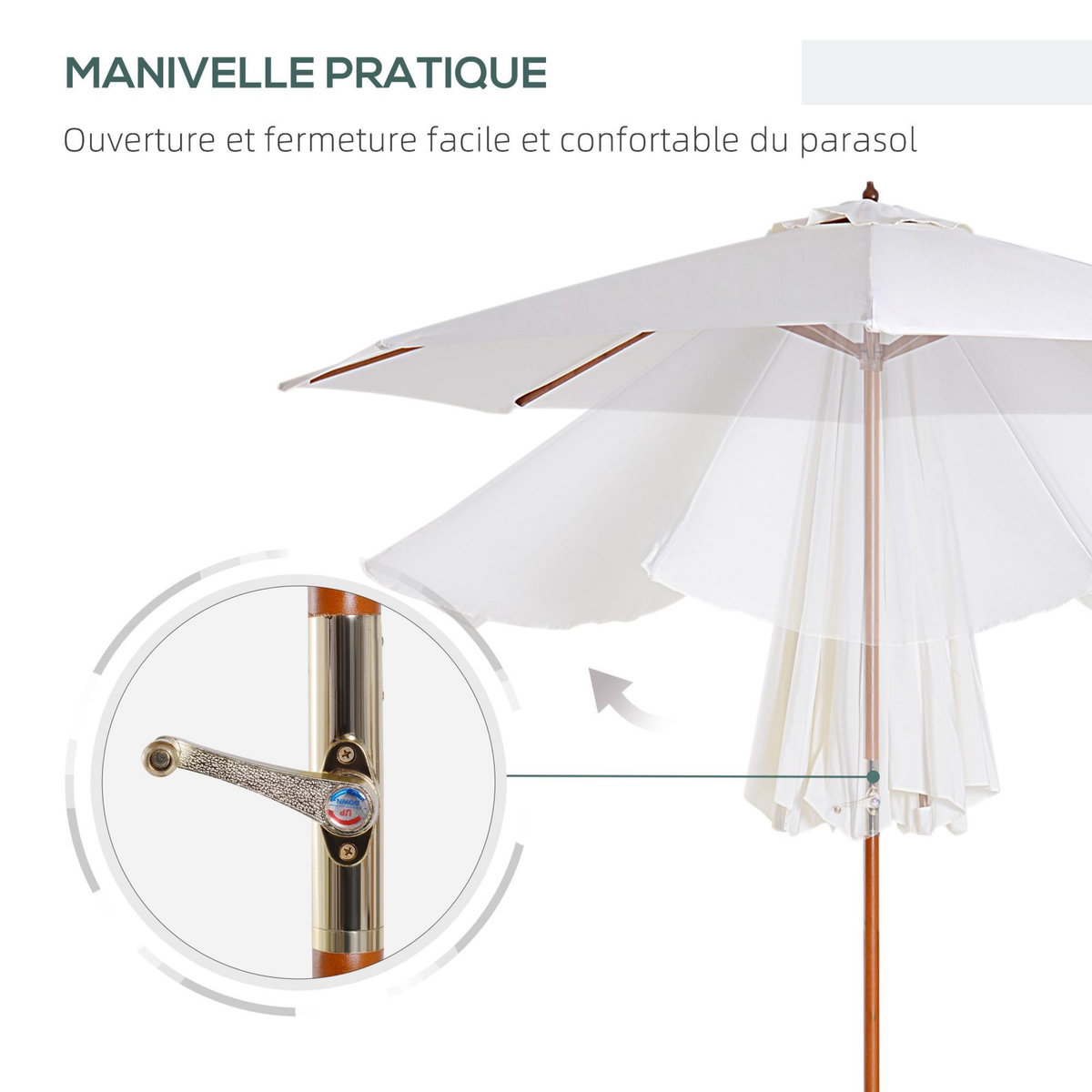 OUTSUNNY Parasol droit octogonal dia. 2,7 x 2,5 m - manivelle - bois toile haute densité 180g/m² crème