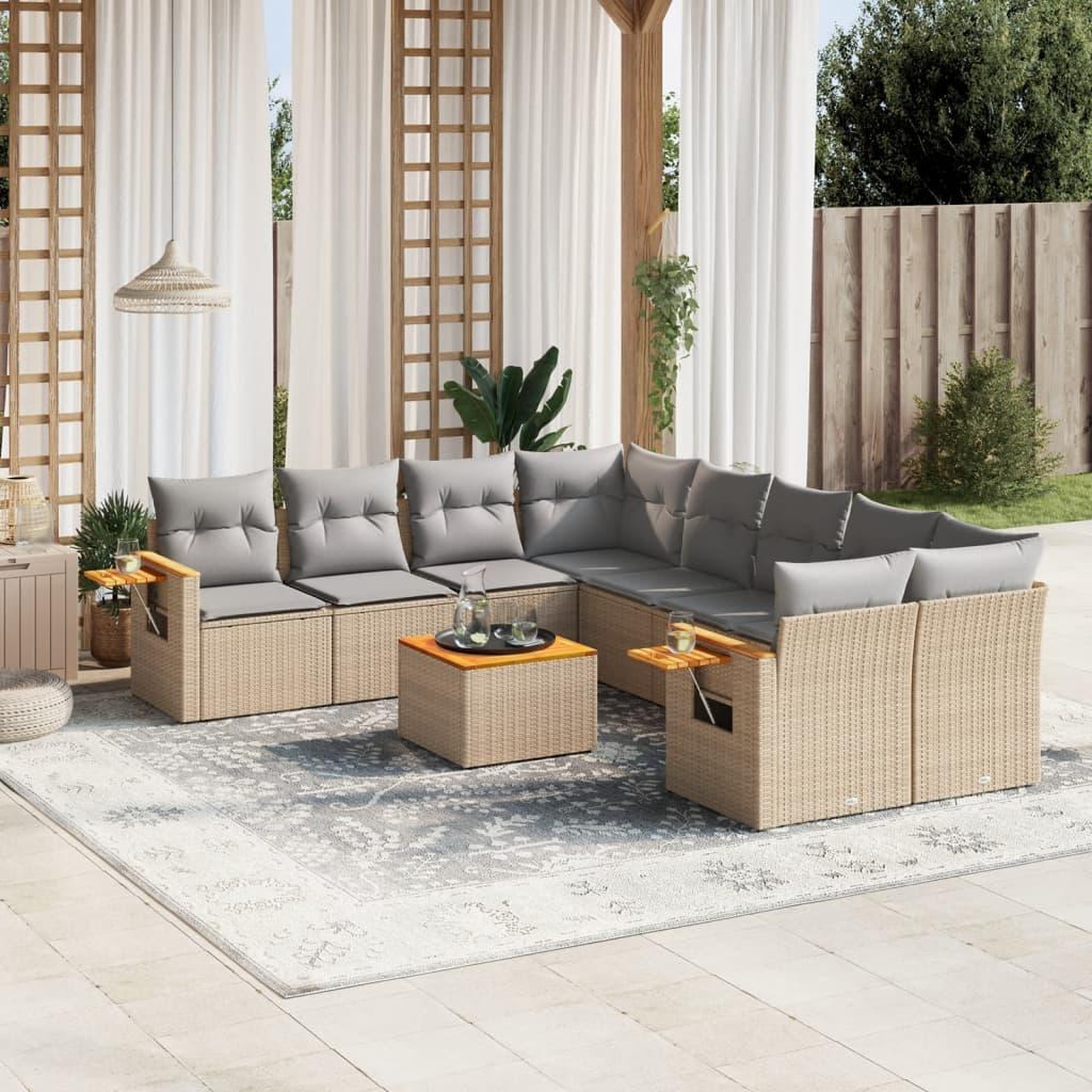 VIDAXL Salon de jardin avec coussins 9 pcs beige resine tressee