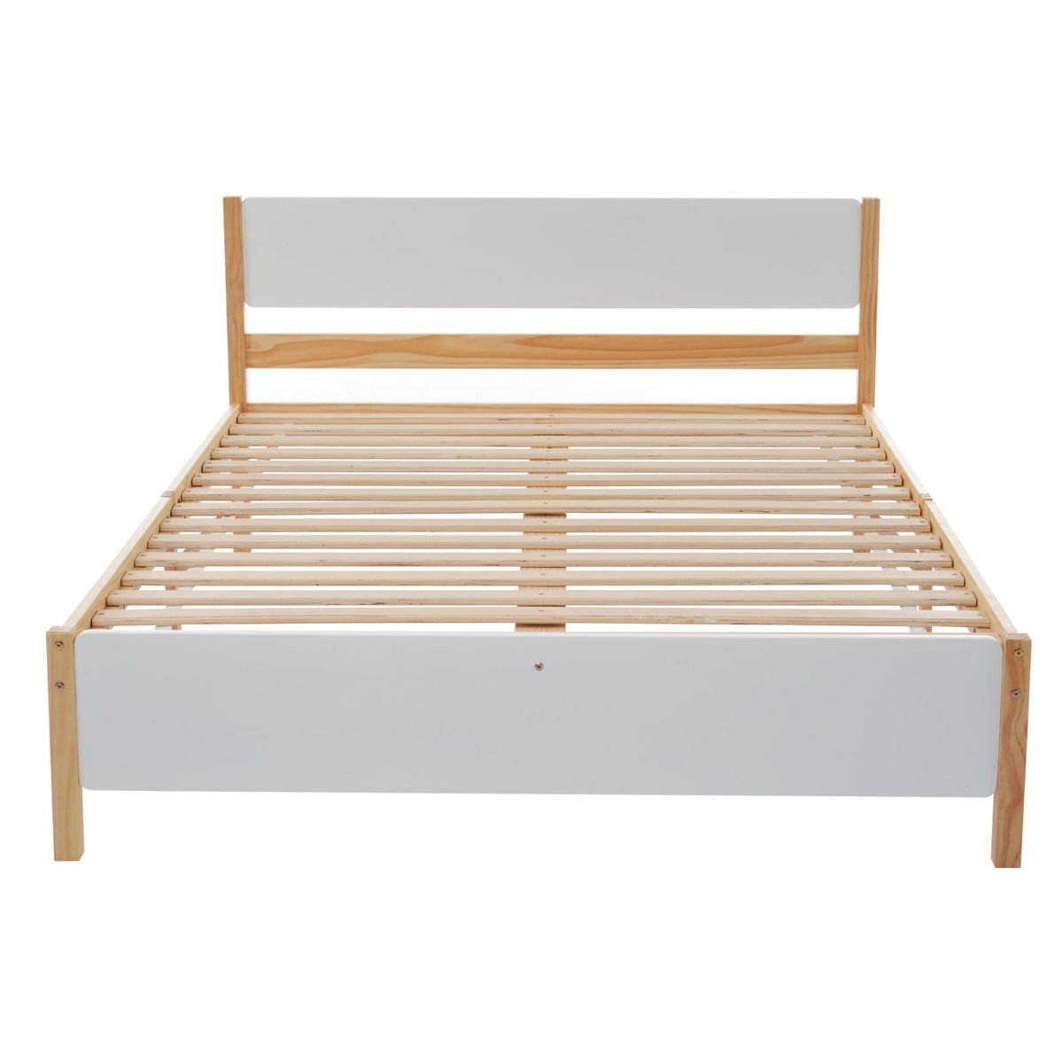 MERAX Lit 2 places 140x200cm bois et mdf coloris blanc+naturel