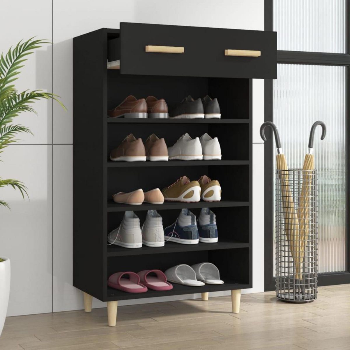 VIDAXL Armoire a chaussures Noir 60x35x105 cm Bois d'ingenierie