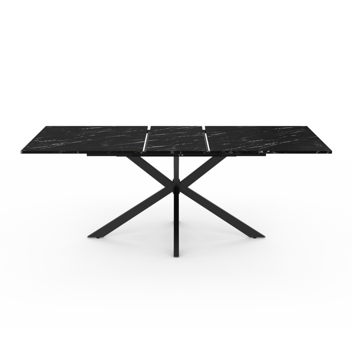 ID MARKET Table à manger extensible rectangle ALIX 6-10 personnes pied araignée noir et plateau effet marbre noir ALASKA 160-200 cm