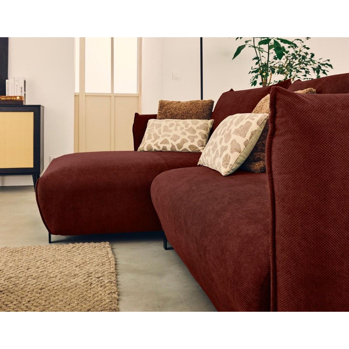 LISA DESIGN Gianni - canapé d'angle gauche 4 places convertible avec coffre en tissu