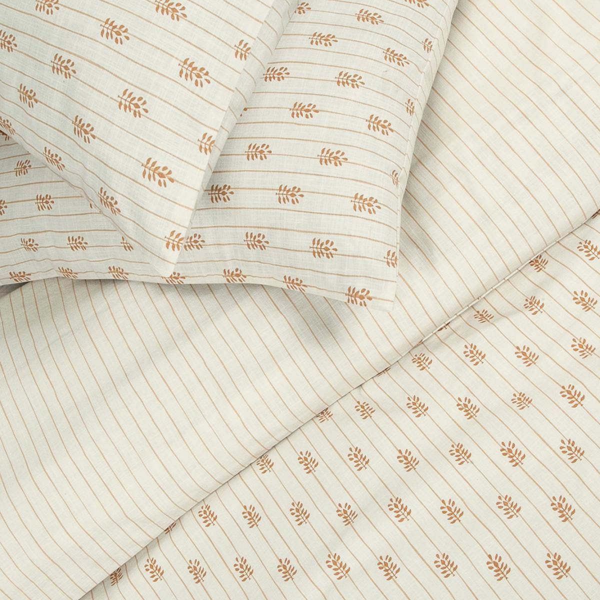 FUTURE HOME Parure de lit double à rayures fleurie effet lin