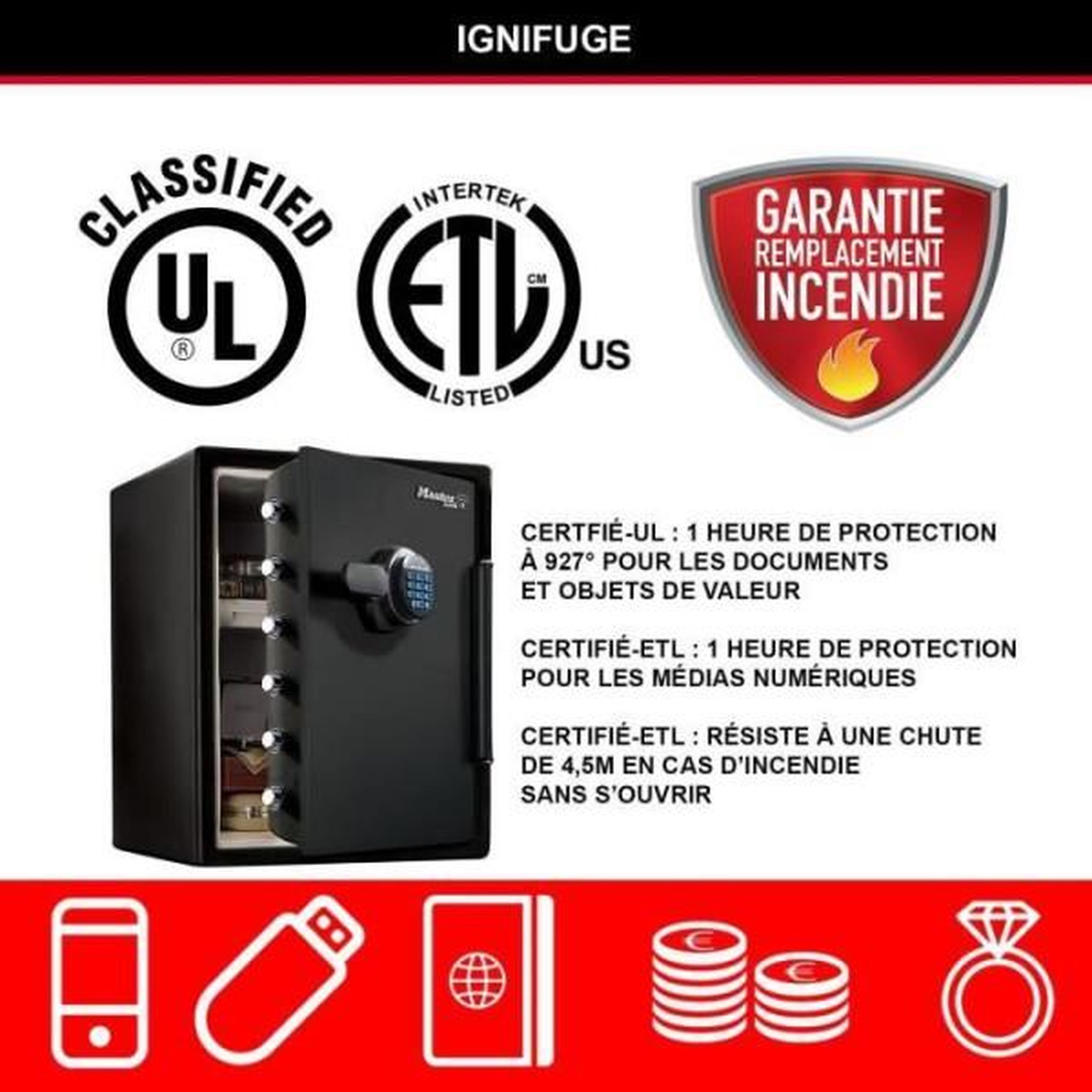 Voir la diapositive 3 : Master lock Coffre-fort - master lock - ignifuge et etanche - xxl 56,6l - combinaison électronique