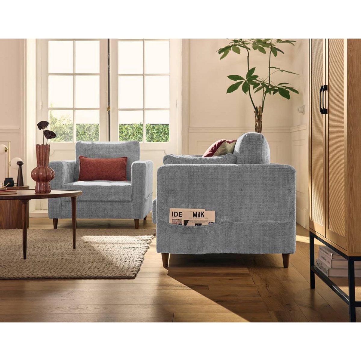 LISA DESIGN Anna - canapé droit 2 places avec poche en velours texturé