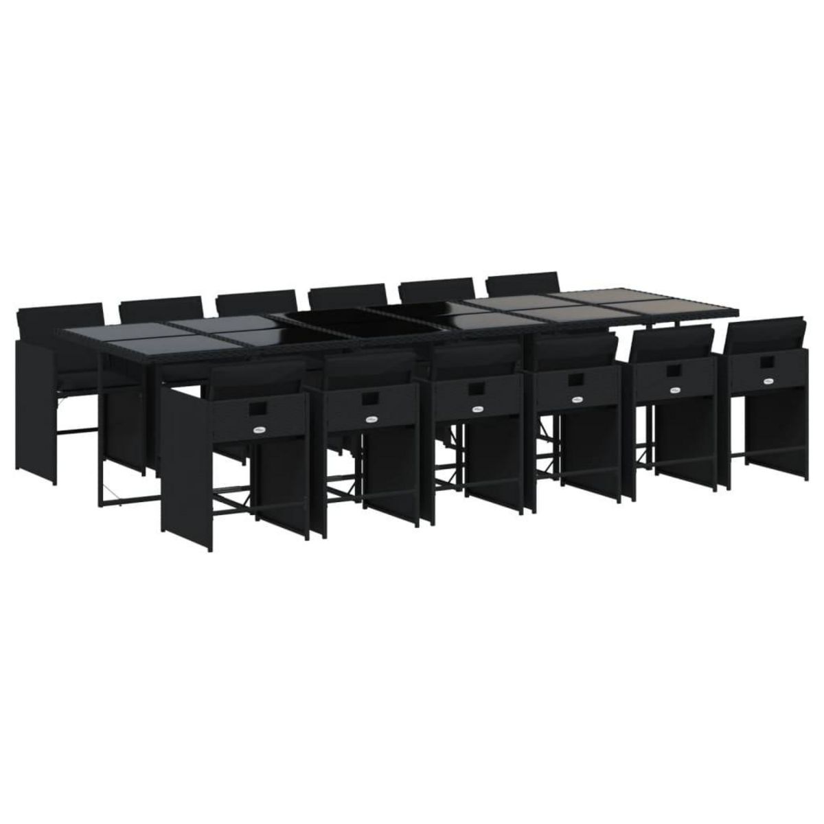 VIDAXL Ensemble a manger de jardin 13 pcs coussins noir resine tressee