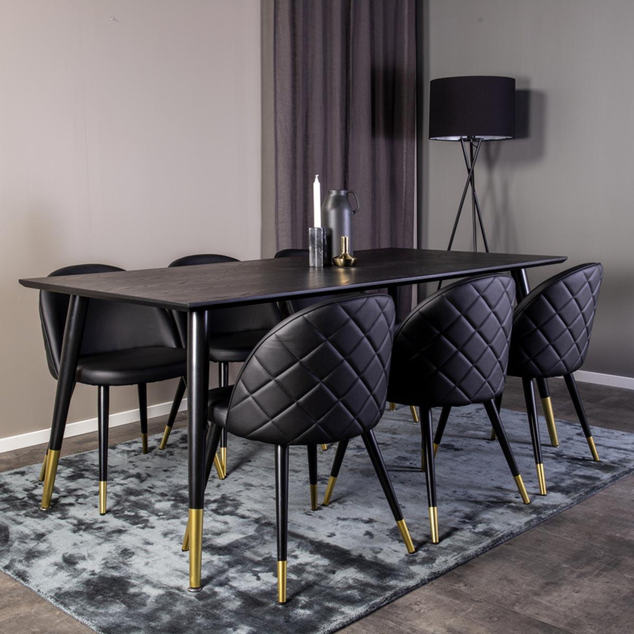 Voir la diapositive 4 : Paris Prix Ensemble table à manger design & 6 chaises  dipp & velvet  180cm noir