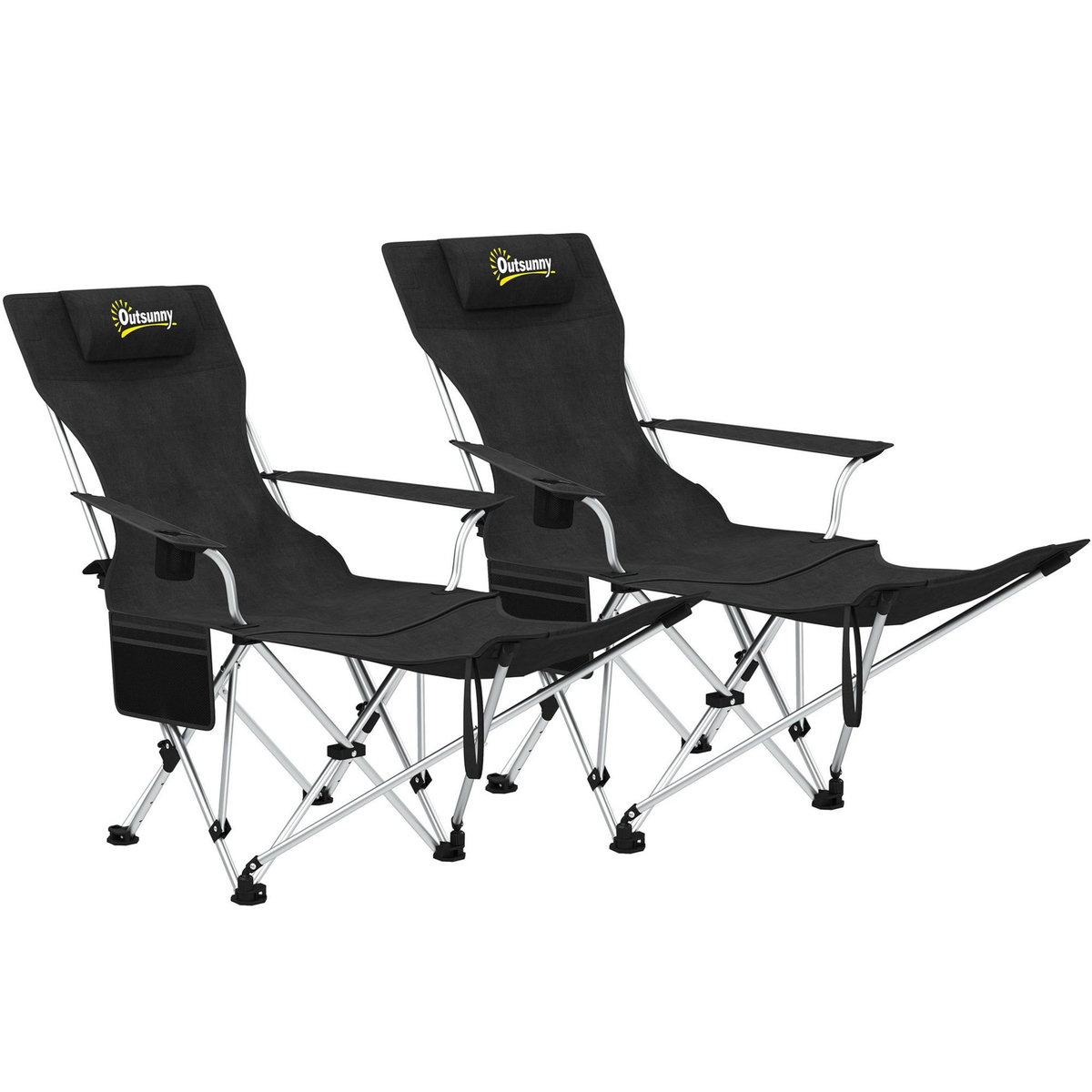 OUTSUNNY Lot de 2 chaises de camping pliantes - repose-pied amovible, rangements - sac transport - noir