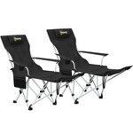OUTSUNNY Lot de 2 chaises de camping pliantes - repose-pied amovible, rangements - sac transport - noir