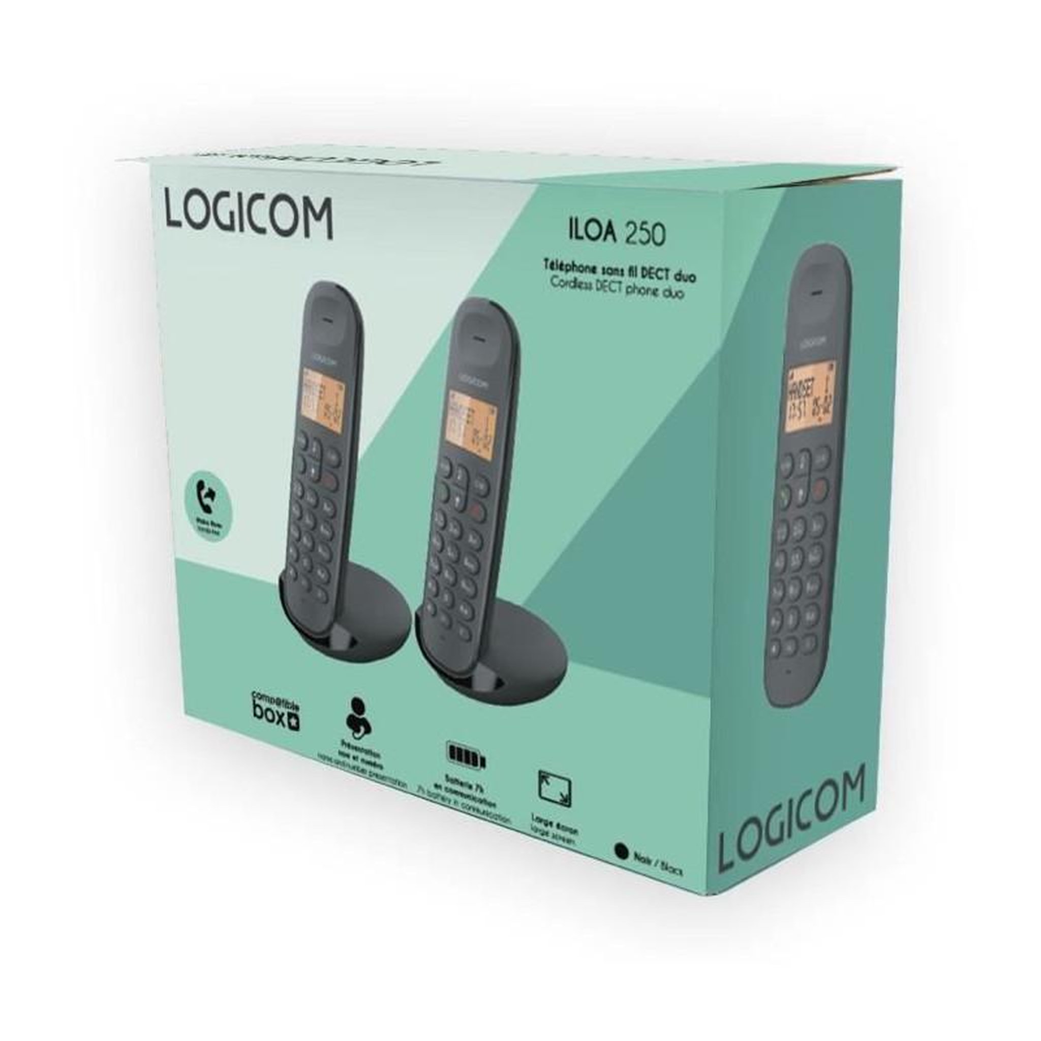 Voir la diapositive 4 : Logicom Téléphone fixe sans fil - LOGICOM - DECT ILOA 250 DUO - Noir - Sans répondeur