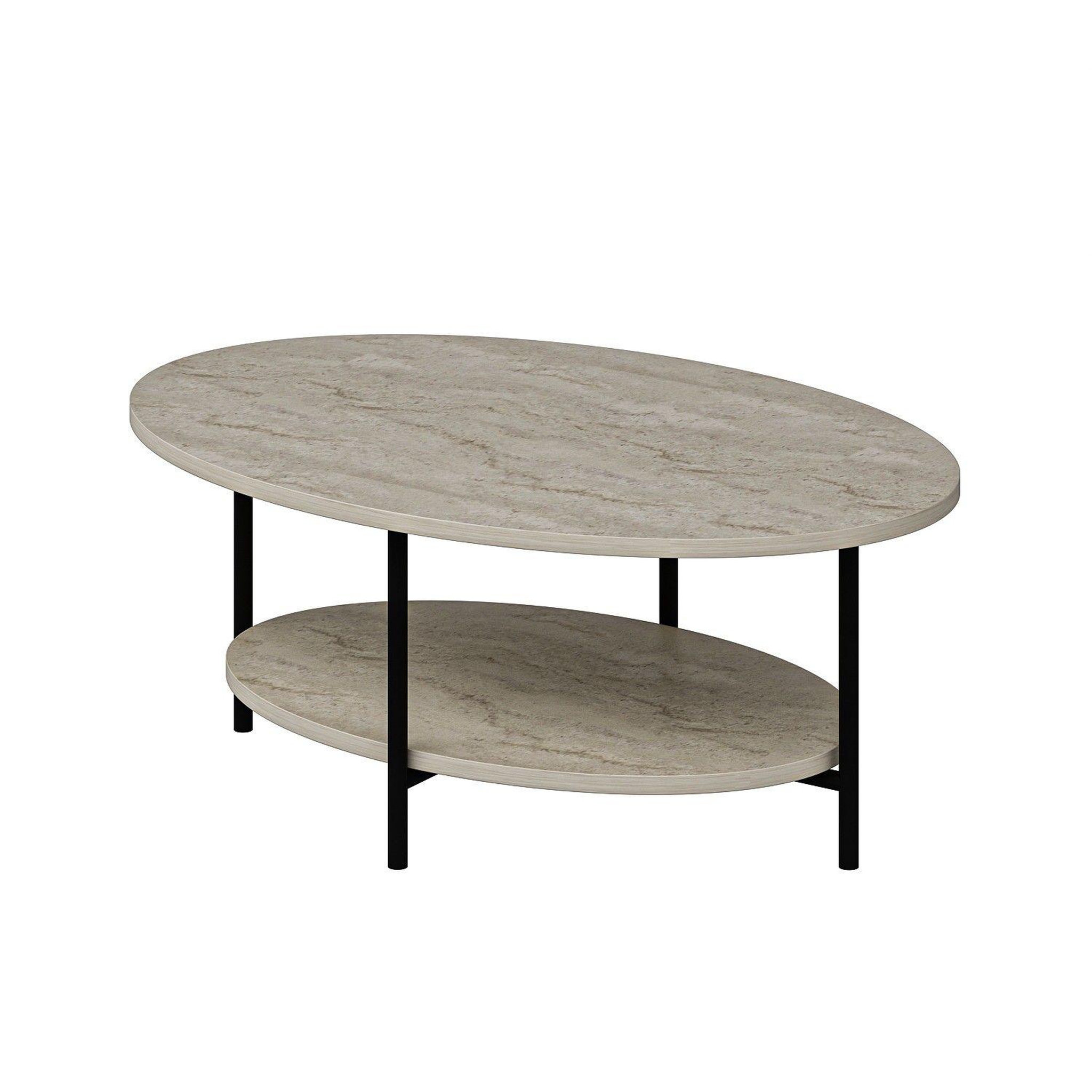 Voir la diapositive 5 : TOILINUX Table basse 1 étagère effet travertin - beige et noir