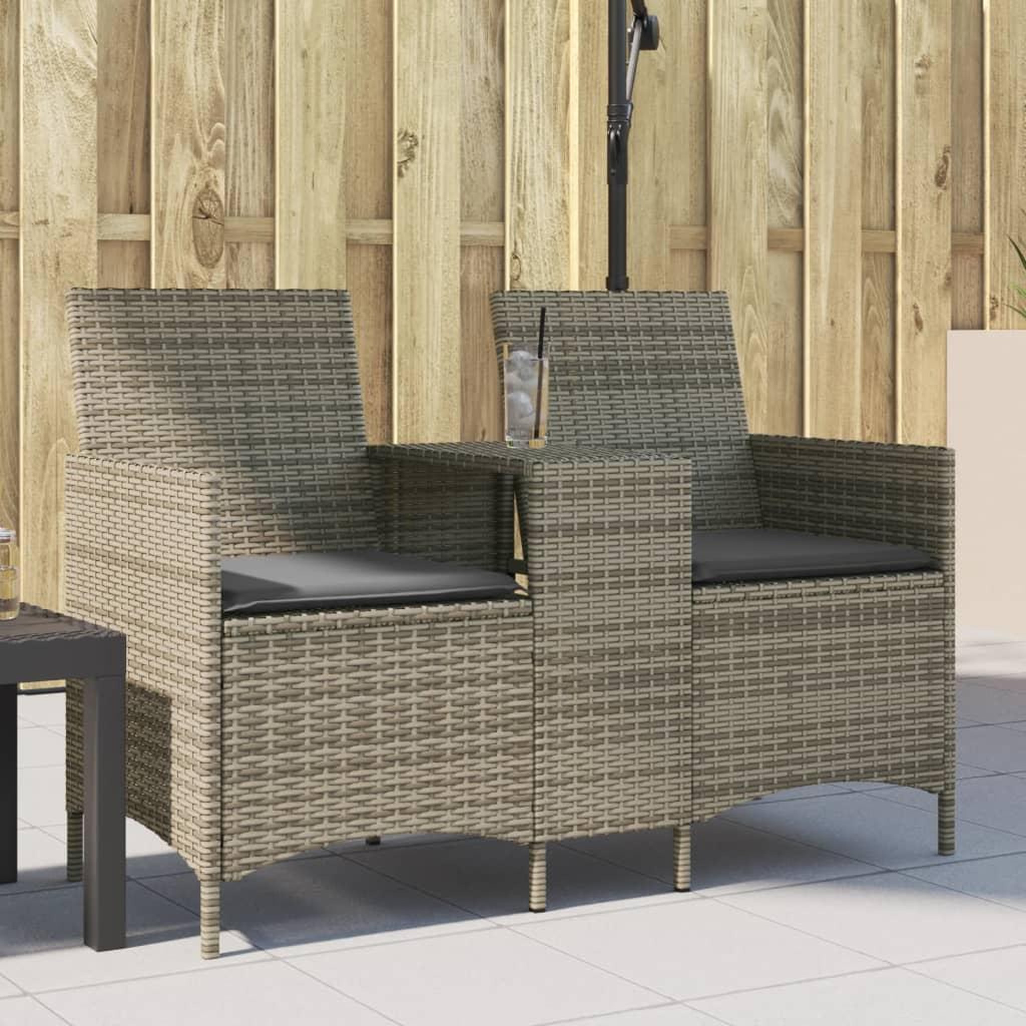 Voir la diapositive 3 : VIDAXL Canape de jardin 2 places avec table et coussins resine tressee