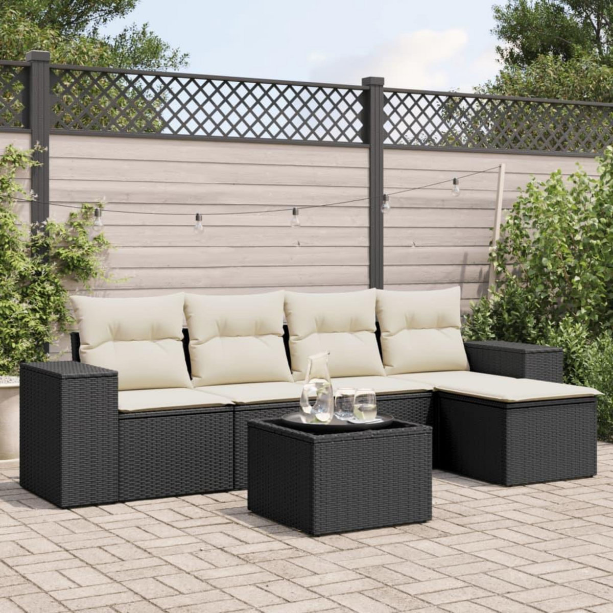 VIDAXL Salon de jardin 6 pcs avec coussins noir resine tressee