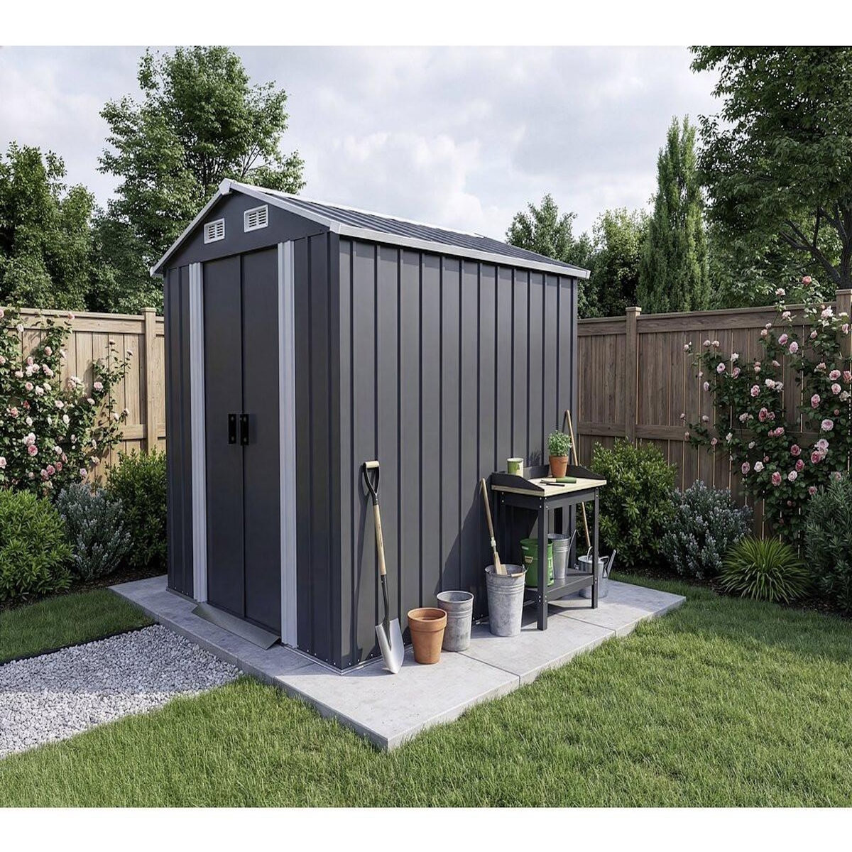 Habitat et Jardin Abri de jardin métal avec portes coulissantes  Boston  - 4.12 m² - Gris