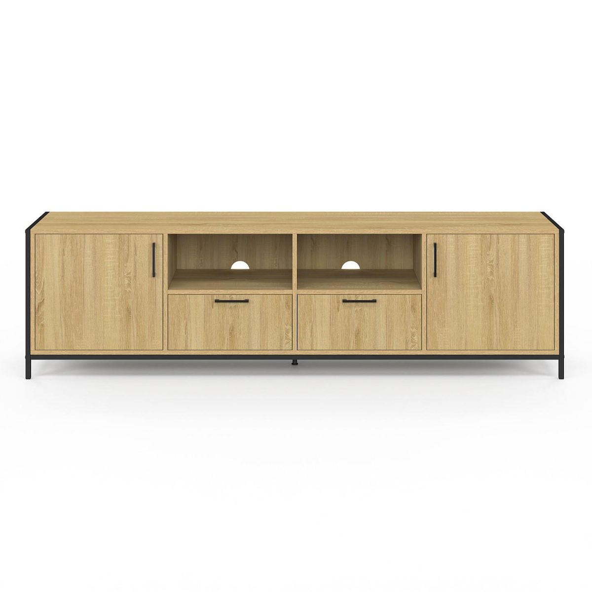 ID MARKET Meuble TV 180 cm DETROIT 2 portes 2 tiroirs design industriel