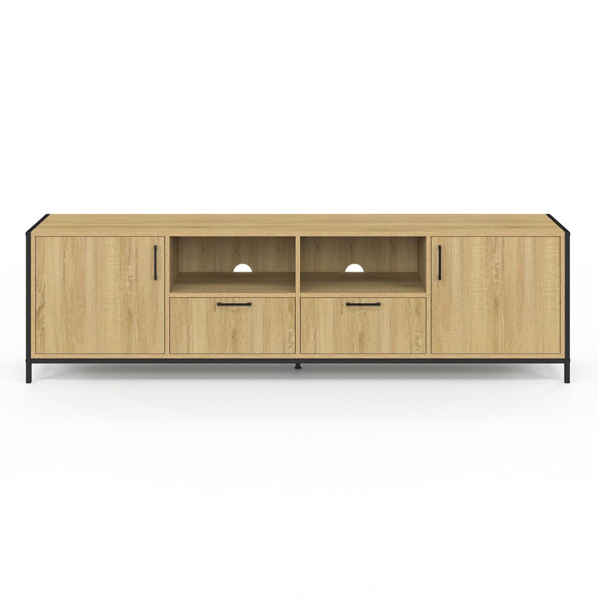 ID MARKET Meuble TV 180 cm DETROIT 2 portes 2 tiroirs design industriel