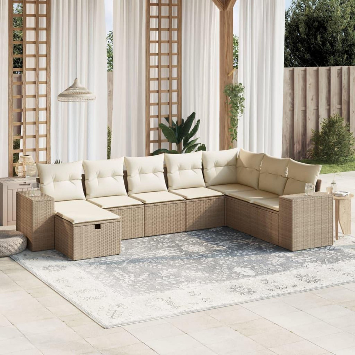 VIDAXL Salon de jardin avec coussins 8 pcs beige resine tressee