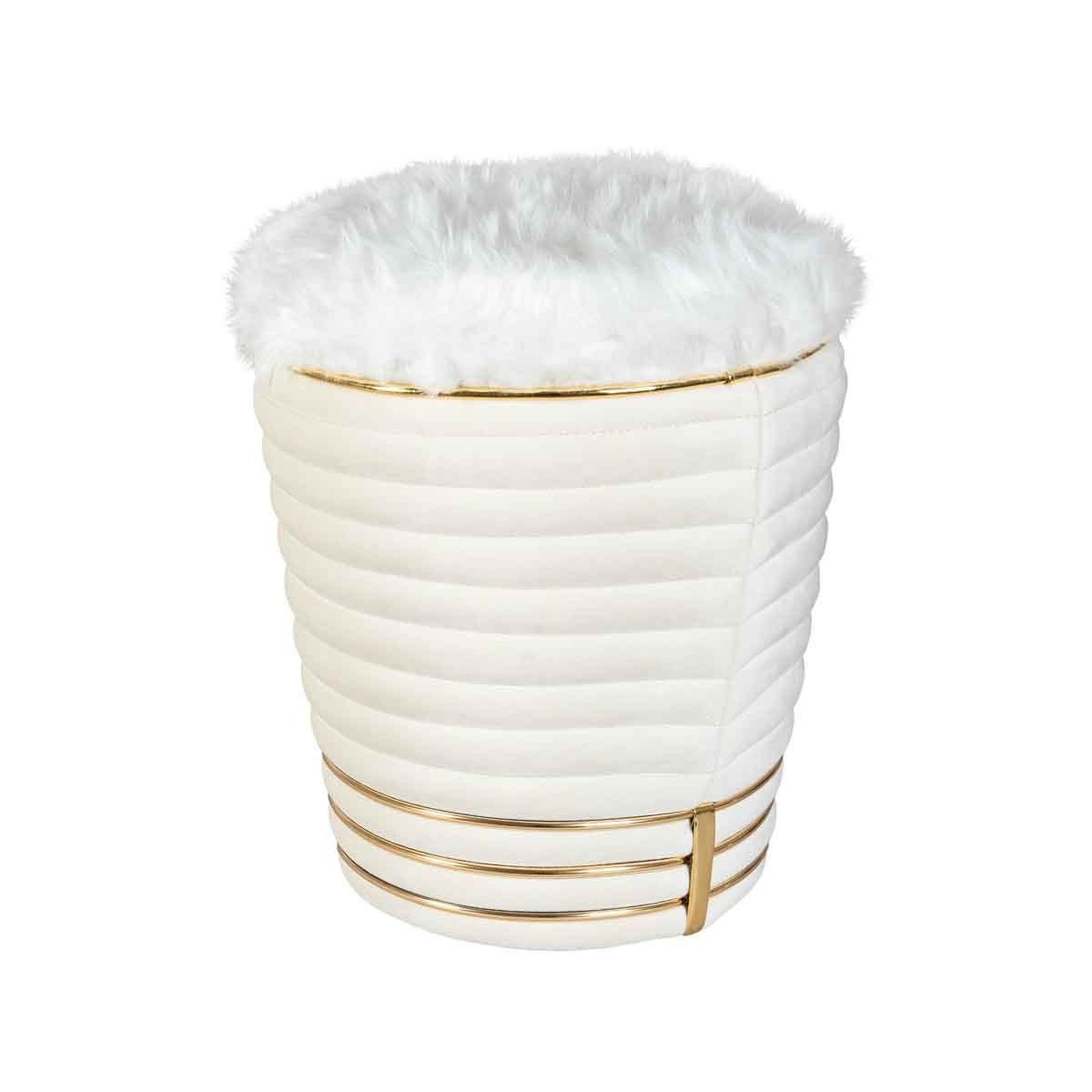 Voir la diapositive 2 : Paris Prix Tabouret design en tissu  doric  50cm ivoire & or