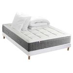 IDLITERIE Ensemble Matelas Ressort 7 zones H.28cm + Sommier + couette + oreillers Fabriqué en France MAX. Coloris disponibles : Blanc, Vert, Gris, Bleu, Noir