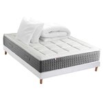 IDLITERIE Ensemble Matelas Ressort 7 zones H.28cm + Sommier + couette + oreillers Fabriqué en France MAX. Coloris disponibles : Blanc, Vert, Bleu, Gris, Noir