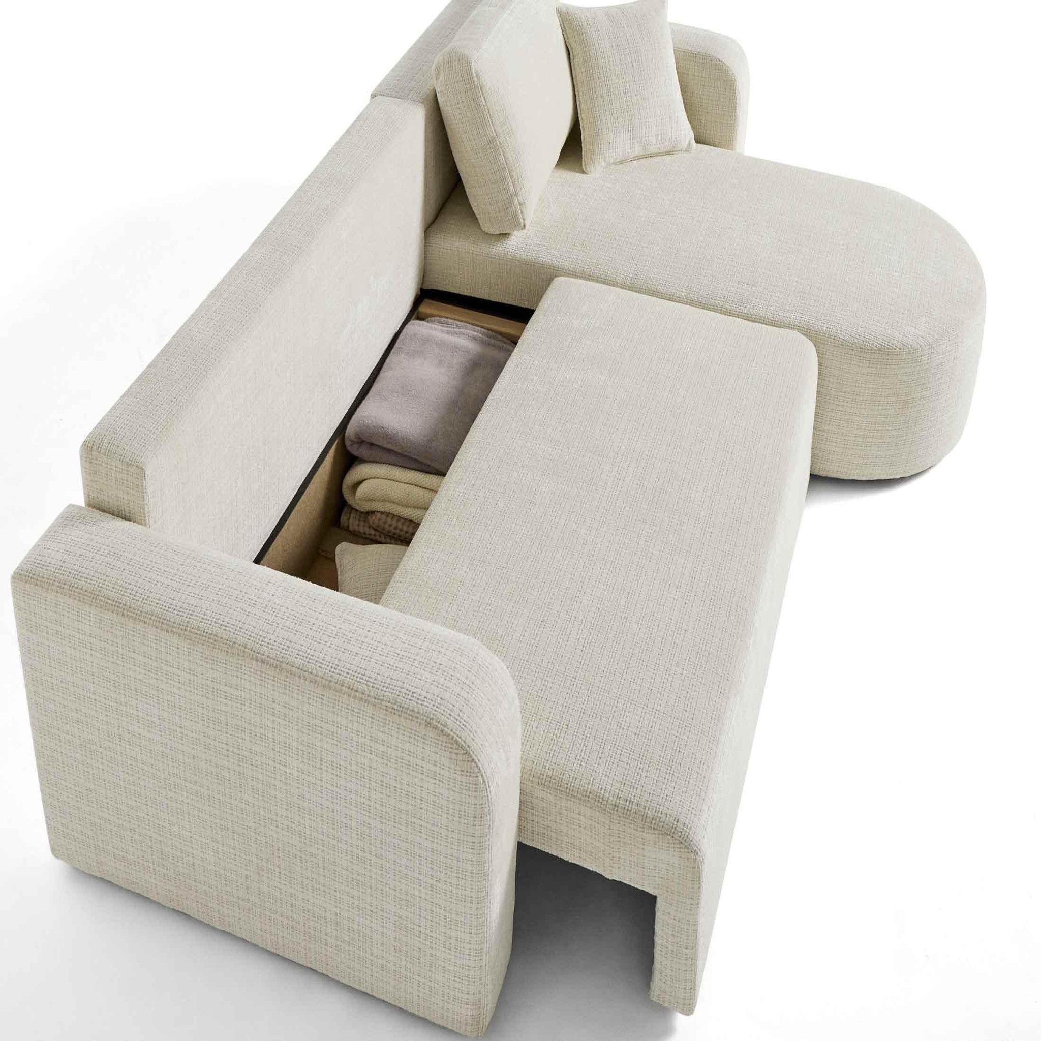 Voir la diapositive 3 : BEST MOBILIER Miro - canapé d'angle réversible - 4 places - convertible avec coffre - en velours texturé