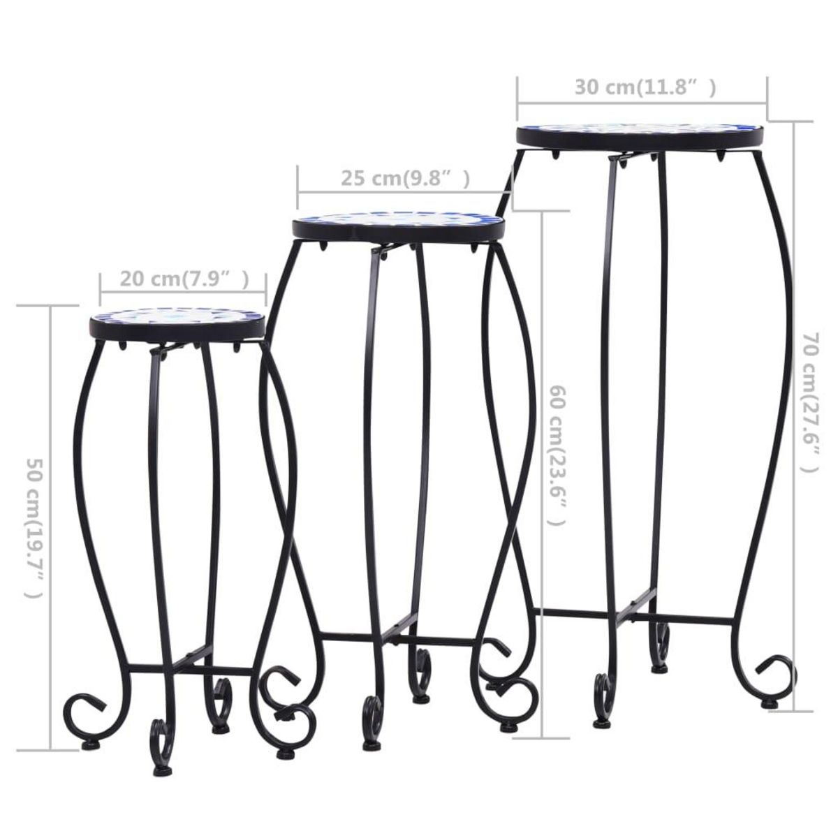 VIDAXL Tables mosaïque 3 pcs Bleu et blanc Ceramique