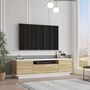 Voir la diapositive 2 : TOILINUX Meuble TV Séville 3 portes et une niche en bois - Blanc et marron