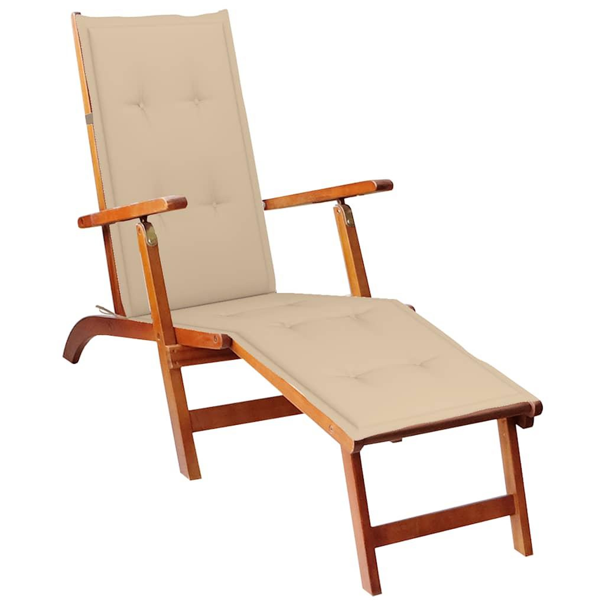 VIDAXL Chaise longue d'exterieur repose-pied et coussin Acacia solide
