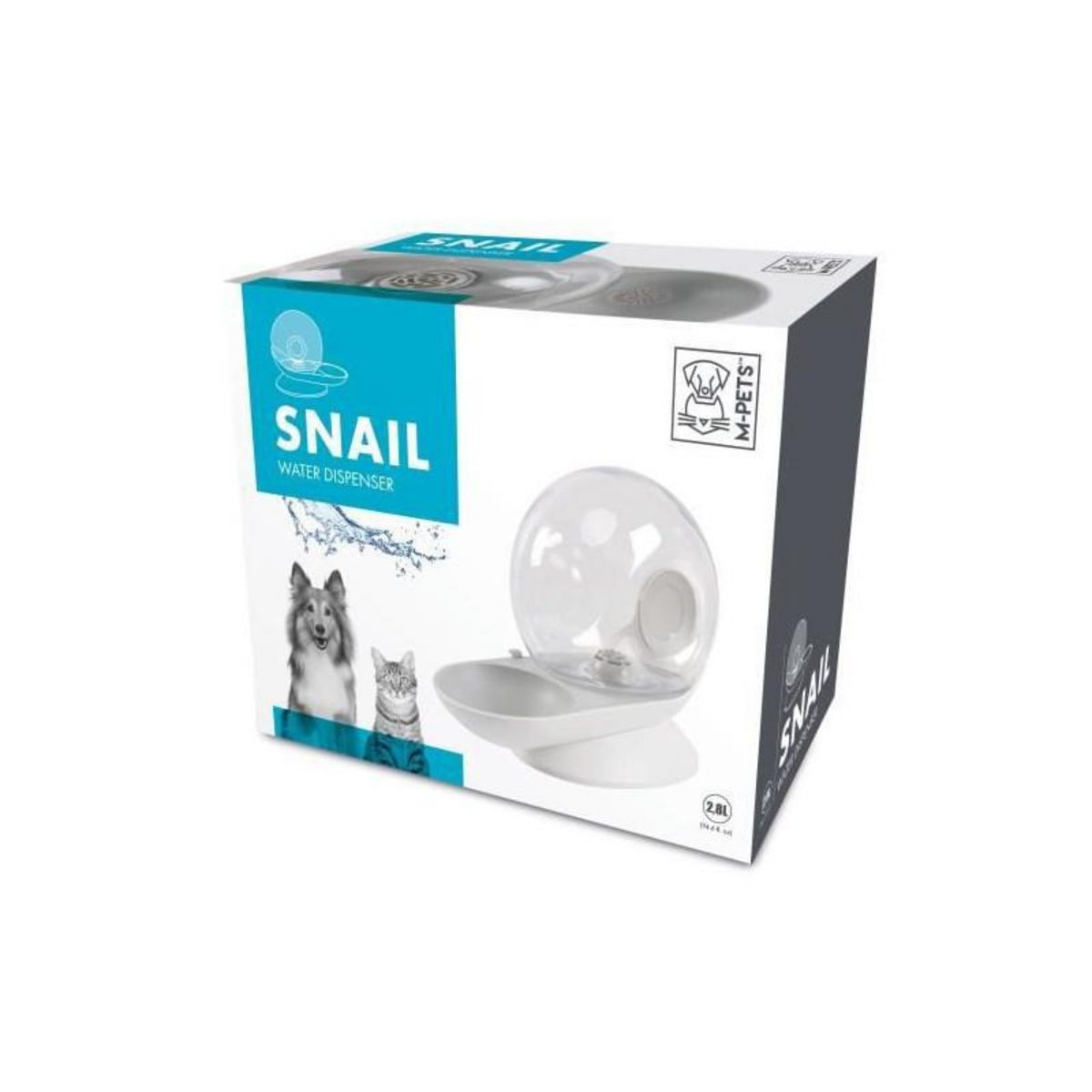 M PETS SNAIL Distributeur deau avec filtre - 2800 ml - Blanc, Gris + Transparent