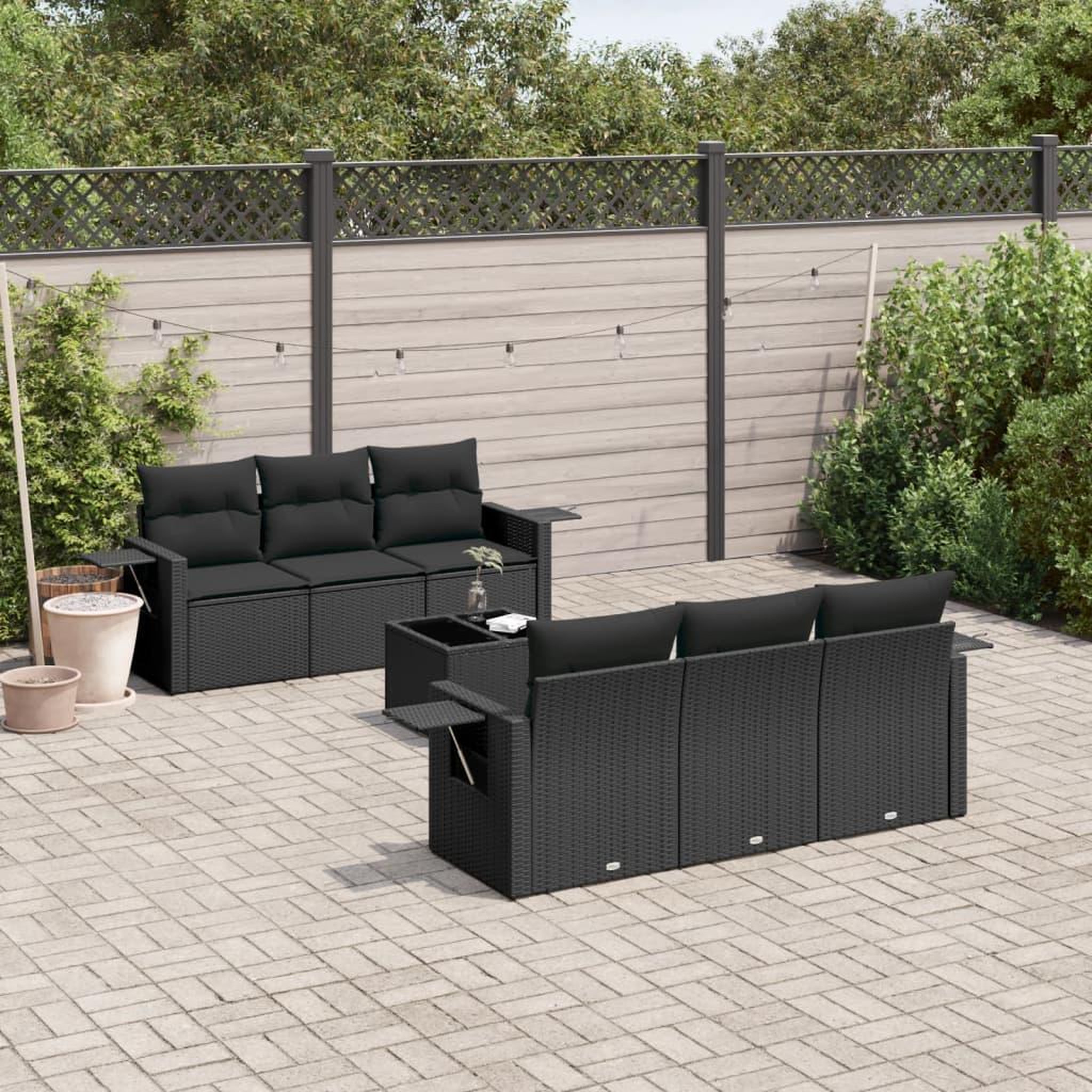 VIDAXL Salon de jardin 7 pcs avec coussins noir resine tressee
