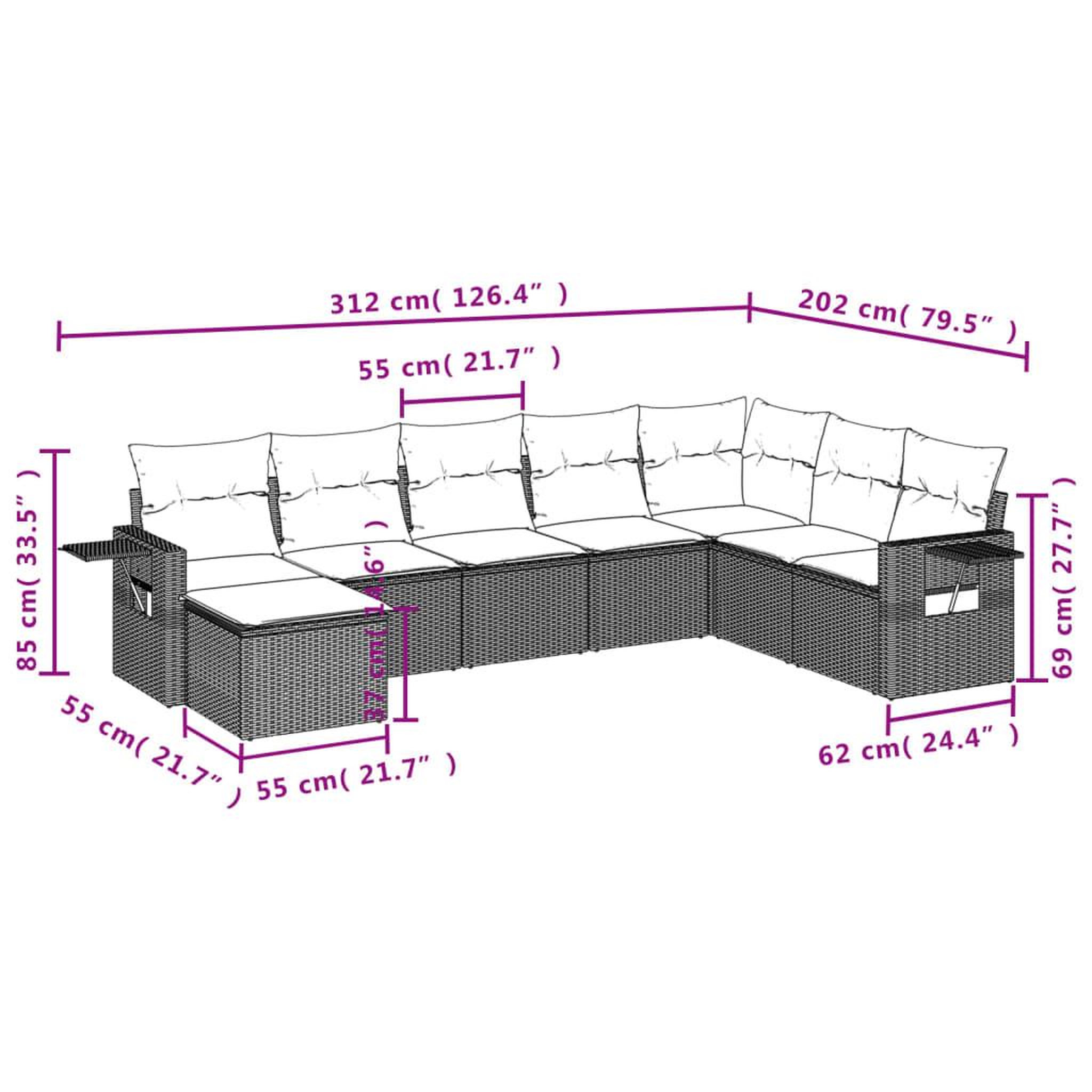 Voir la diapositive 3 : VIDAXL Salon de jardin 8 pcs avec coussins marron resine tressee