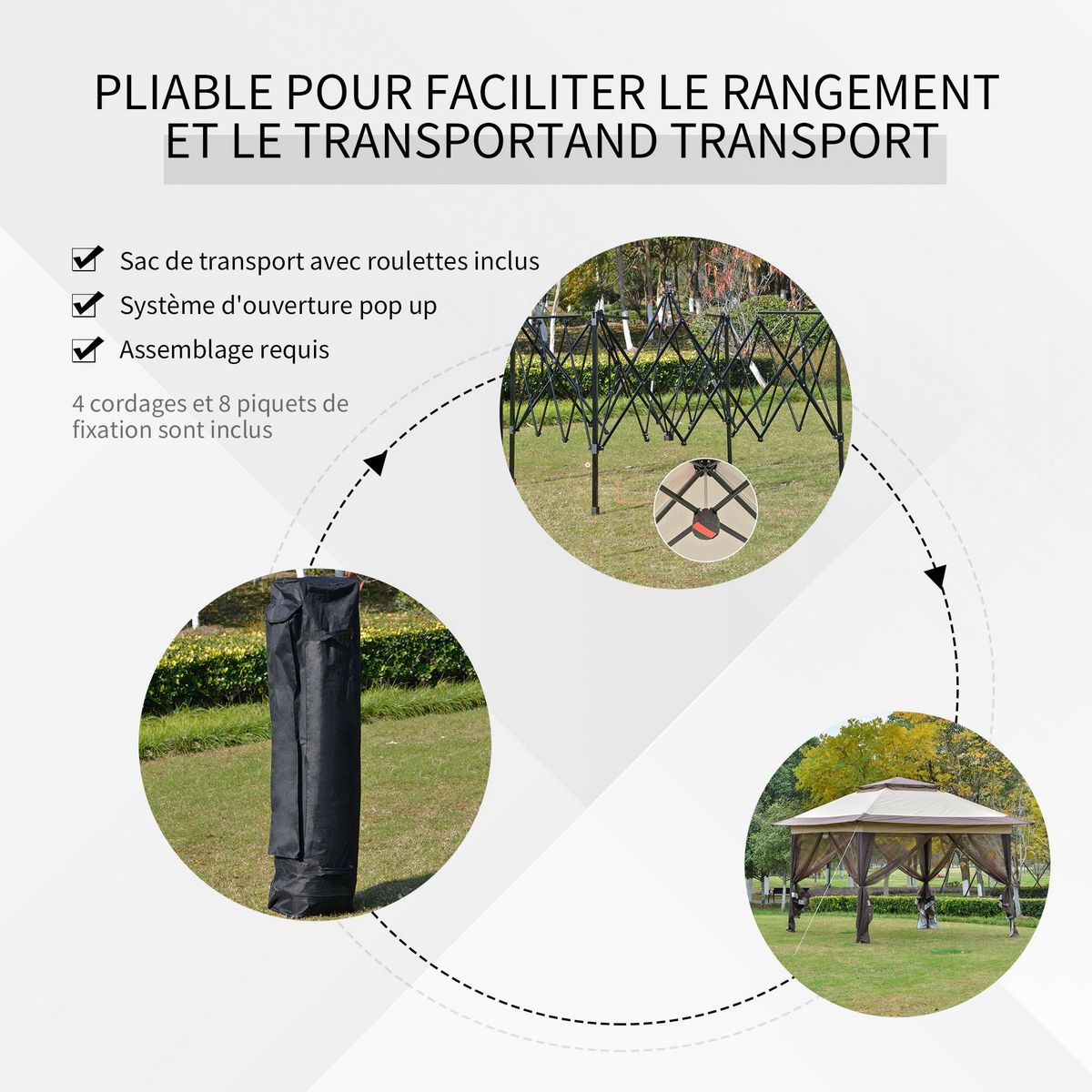 OUTSUNNY Tonnelle barnum de jardin pop-up pliant 3,64L x 3,64l x 2,94H m acier polyester moustiquaires + sac de transport à roulettes beige marron