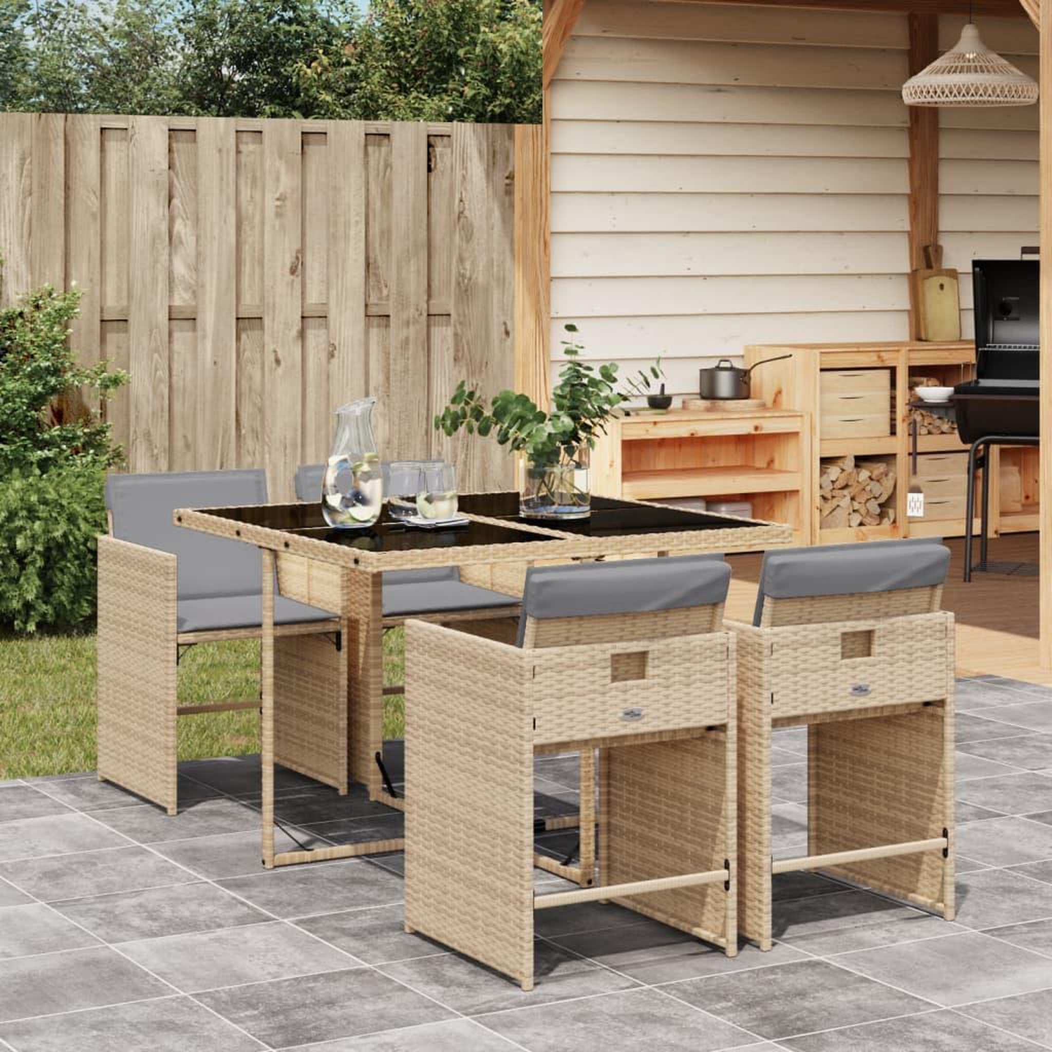 VIDAXL Ensemble a manger de jardin coussins 5 pcs melange beige rotin