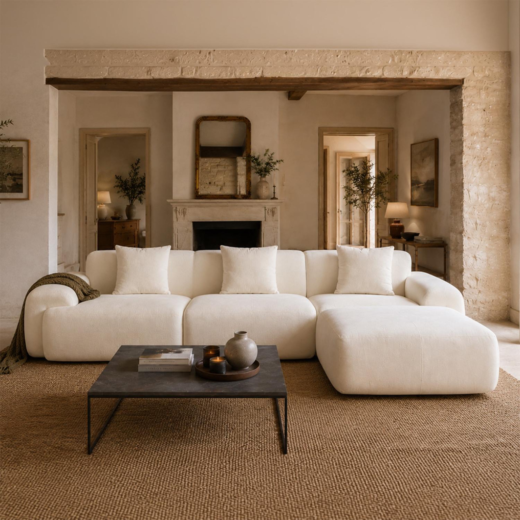 Voir la diapositive 5 : CONCEPT USINE Canapé nuage compressé modulable en tissu chenille beige 4-5 places sheffield