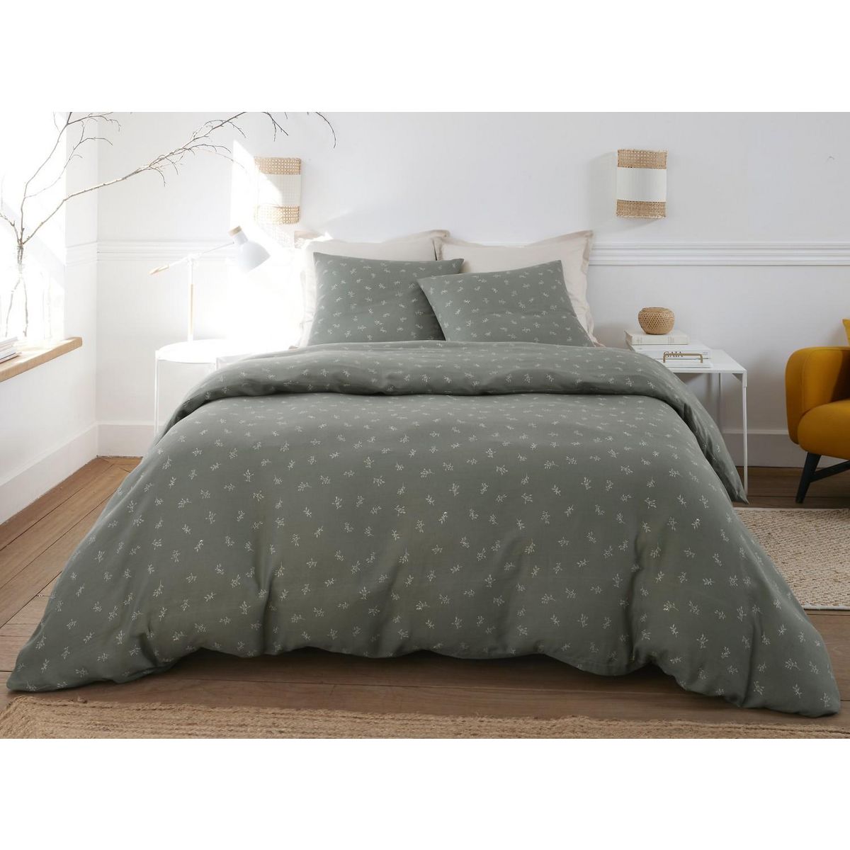 BATON ROUGE Parure housse de couette 100% gaze de coton imprimé celestine