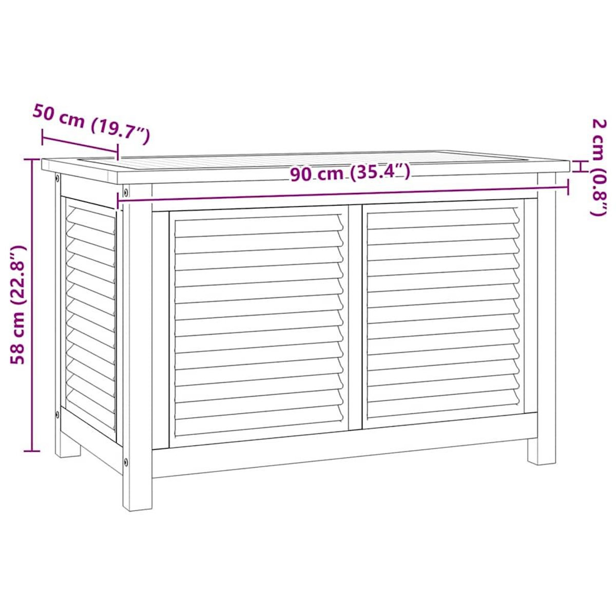 VIDAXL Boîte de rangement de jardin et sac 90x50x58cm bois massif teck
