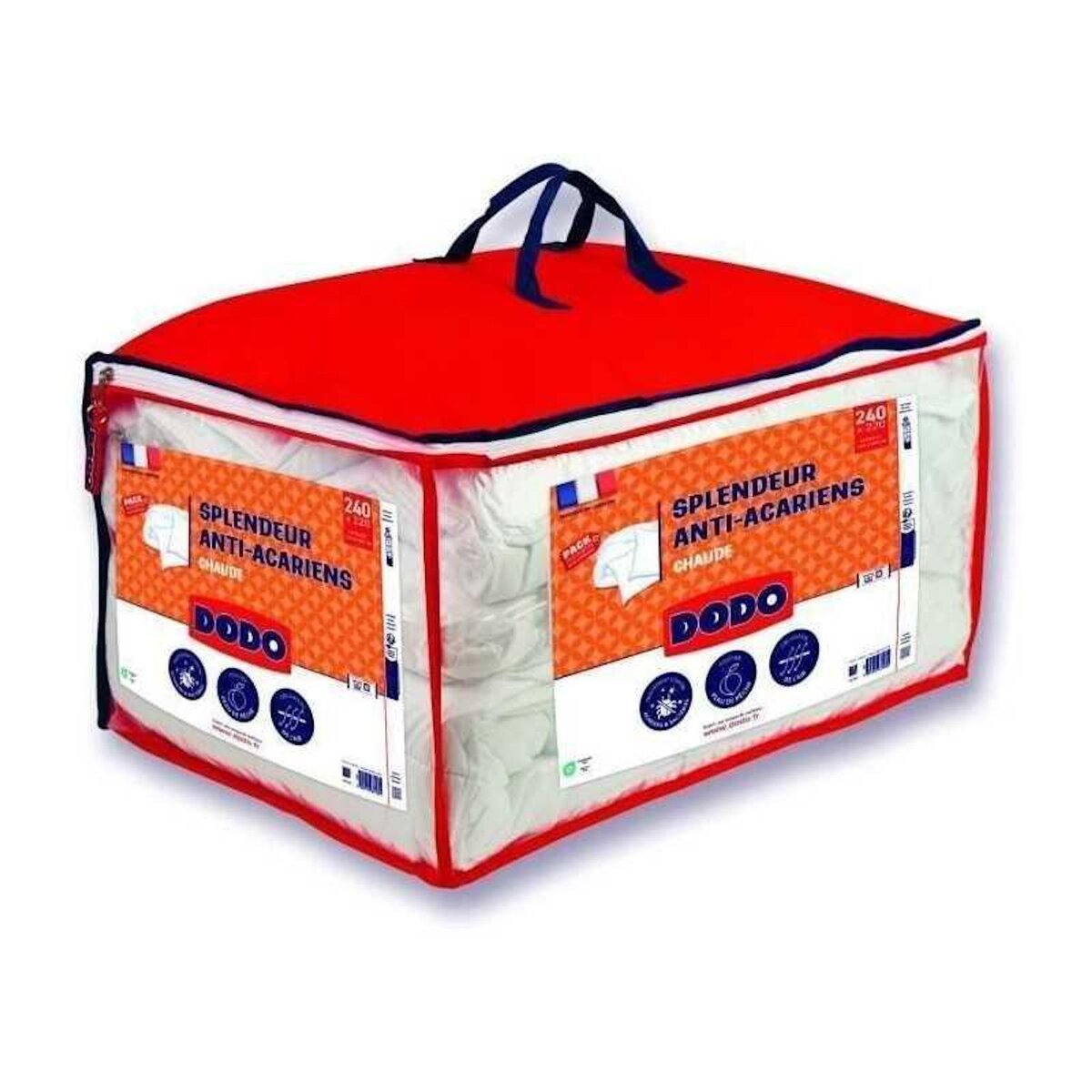 DODO DODO Pack Couette chaude anti-acariens 220x240 cm + 2 oreillers 60x60 cm - Splendeur - Garnissage 100% volupt'air 350gr/m² - Bl