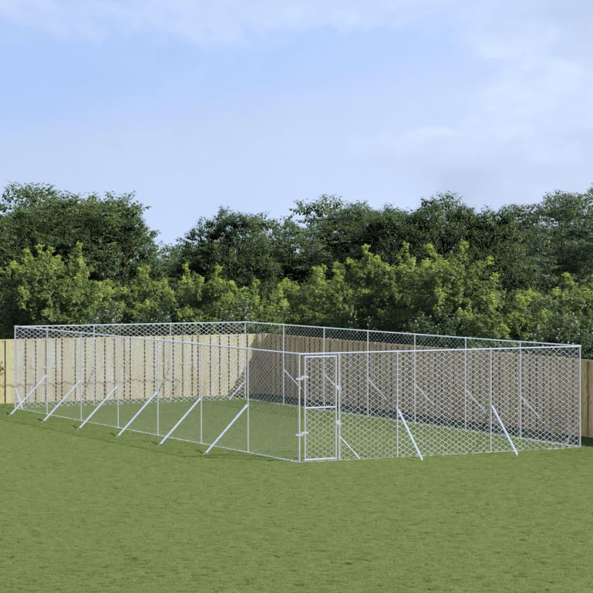 VIDAXL Chenil d'exterieur pour chiens argente 6x14x2 m acier galvanise