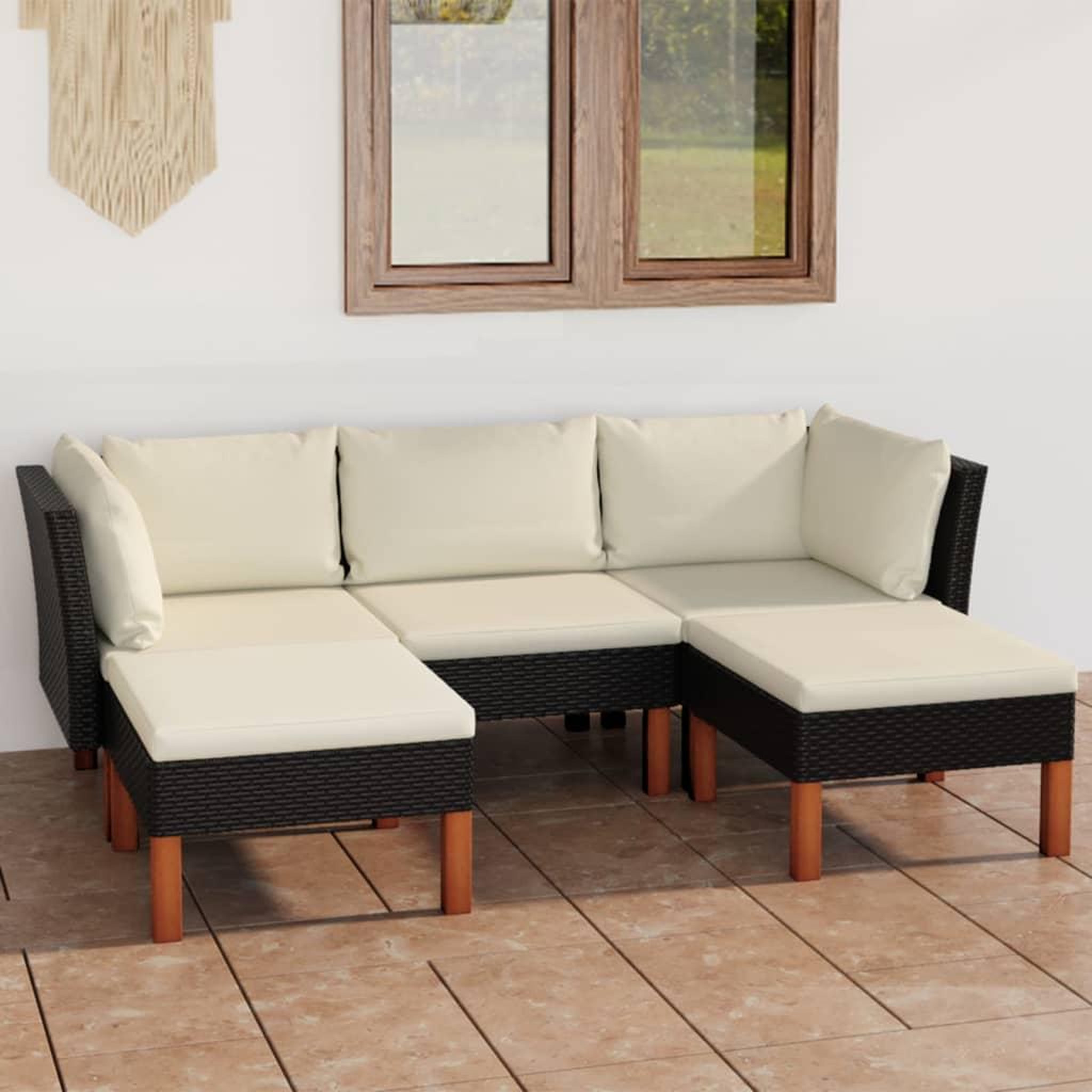 Voir la diapositive 1 : VIDAXL Salon de jardin 5 pcs avec coussins Resine tressee Noir