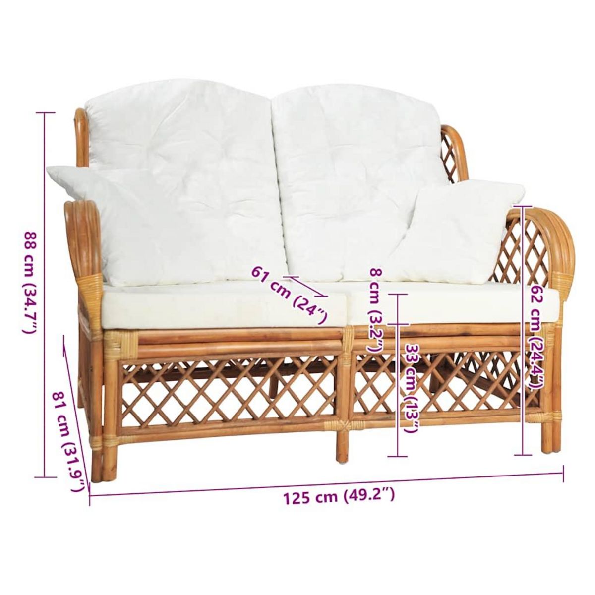 VIDAXL Canape a 2 places Marron clair Rotin