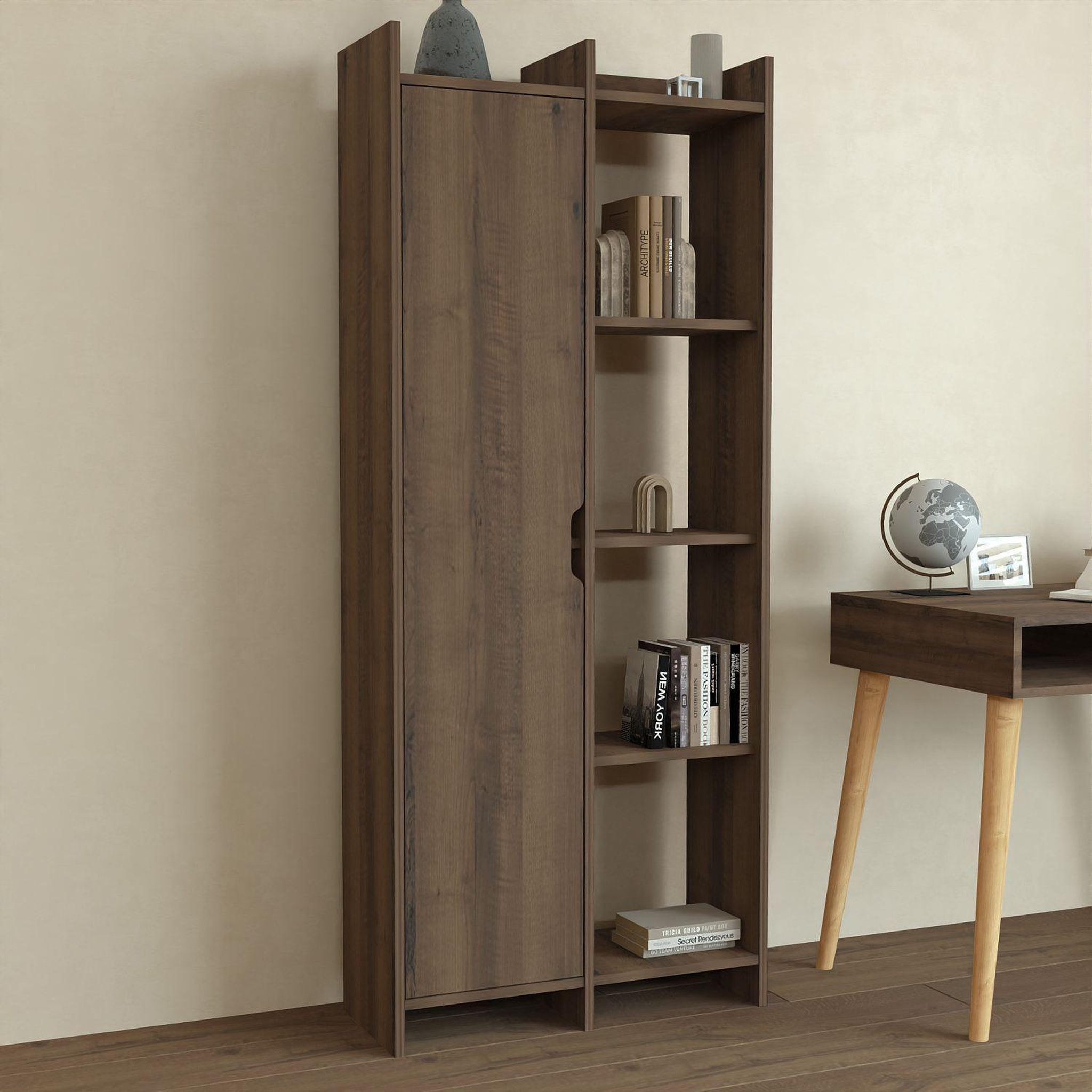 Voir la diapositive 2 : Habitat et Jardin Bibliothèque en bois  offer  70 x 30 x 180 cm - noyer antique