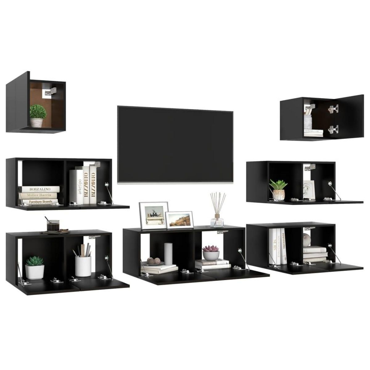 VIDAXL Ensemble de meuble TV 7 pcs Noir Bois d'ingenierie
