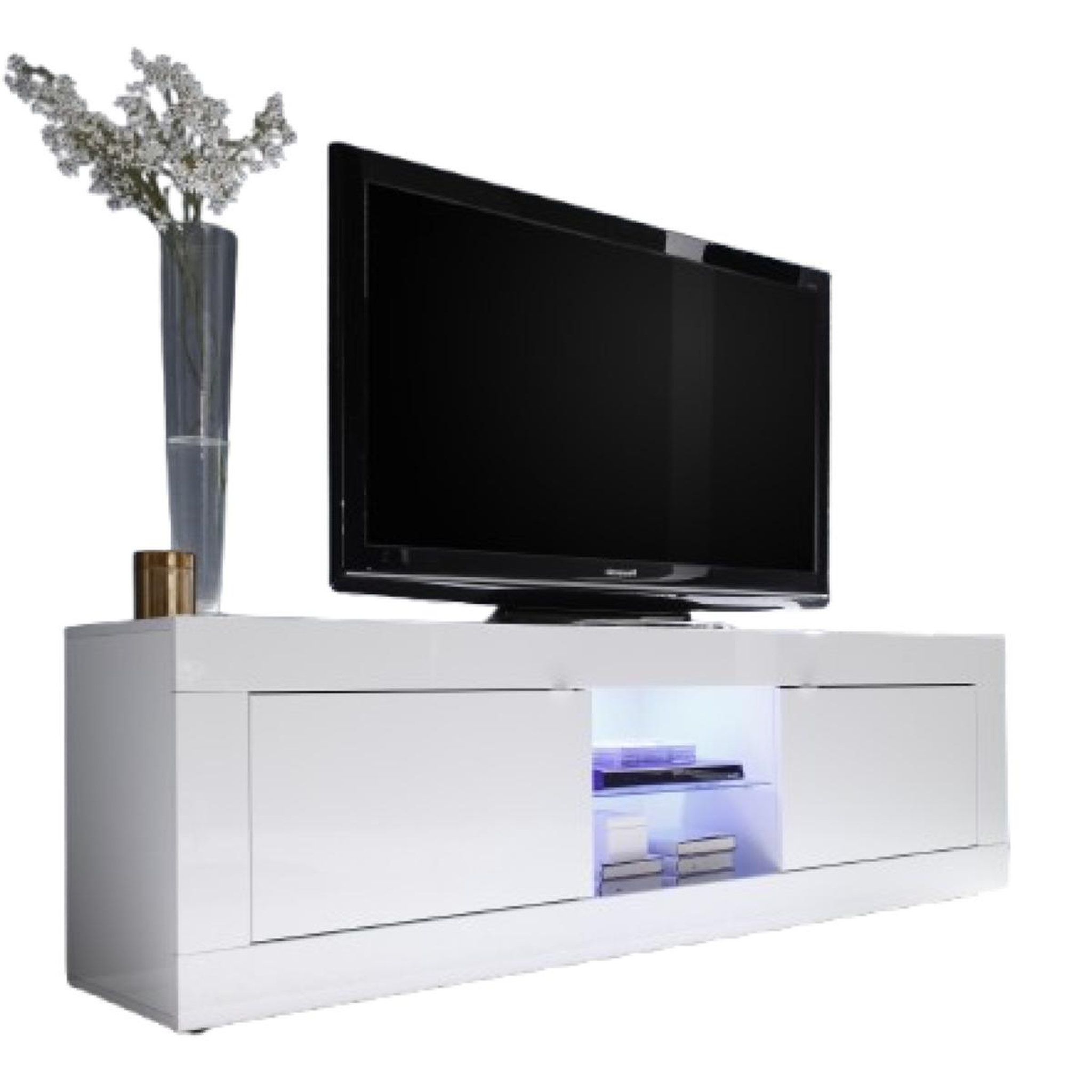 JLC KREATION Meuble tv 2 portes - 2 niches blanc laqué 180cm calia