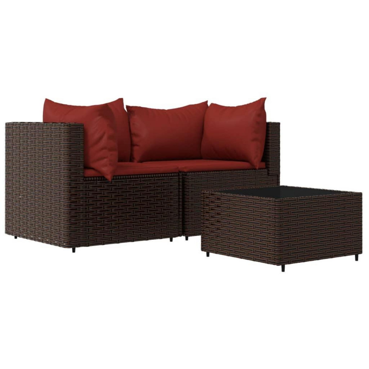 VIDAXL Salon de jardin 3 pcs avec coussins marron resine tressee