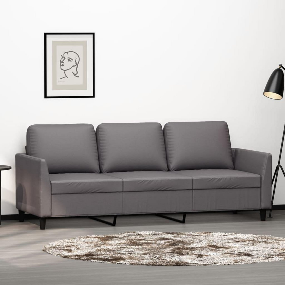 VIDAXL Canape a 3 places Gris 180 cm Similicuir