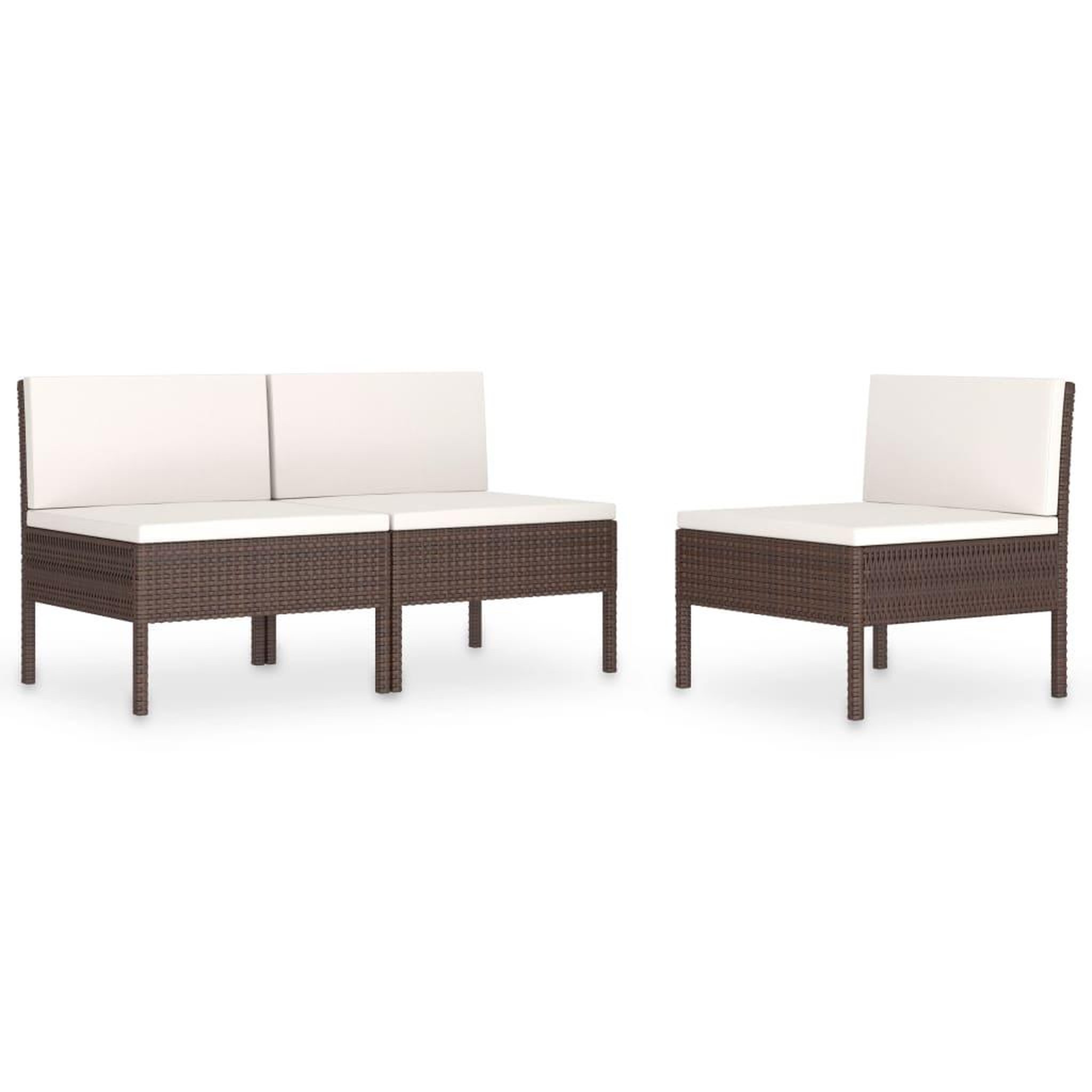 Voir la diapositive 2 : VIDAXL Chaises de jardin lot de 3 avec coussins Resine tressee Marron