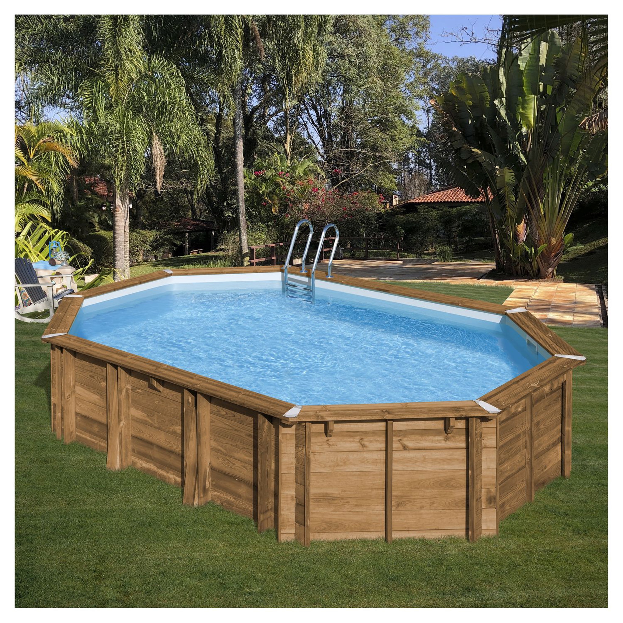 Voir la diapositive 2 : GRE Piscine hors sol bois ovale - 620x395x136cm - SAFRAN 2